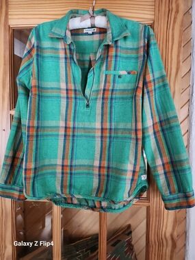 Toad&Co Teal and Orange Plaid Shirt